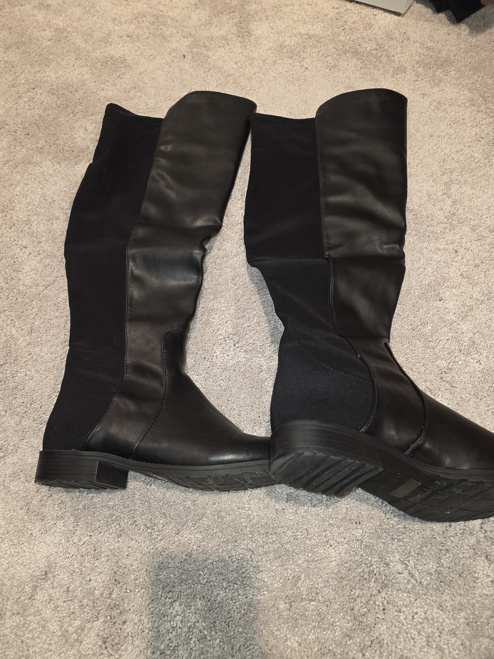 Over-the-Knee Black Stretch Leather Boots - Women's